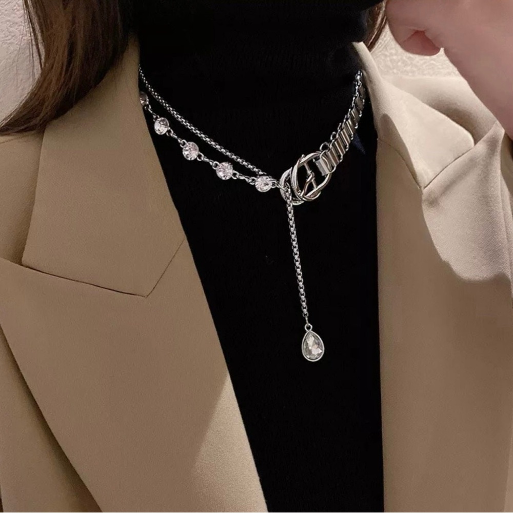 Thick Silver Statement Choker Necklace Size 11”+5” Extension